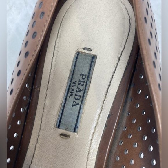 AUTH LUXURY PRADA FLATS SHOES 1F832‎ BROWN LEATHER US 8.5 EU 40 - Picture 9 of 10